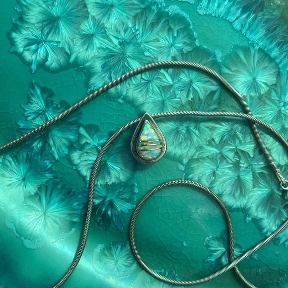 Sterling Silver Necklace and Opal Teardrop Pendant - Picture 12 of 17